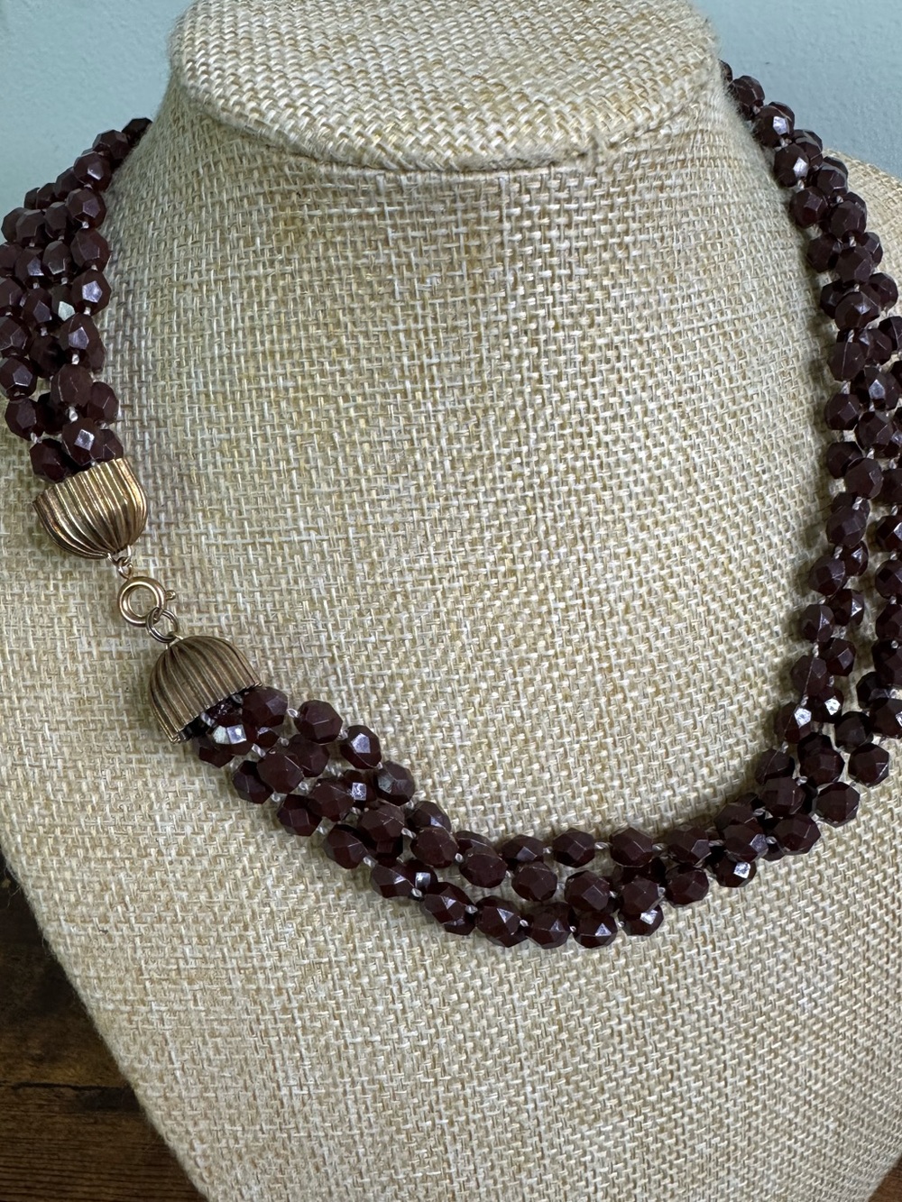 Vintage Deep Brown Faceted Multi-Strand Necklace MOD Chic 1960’s
